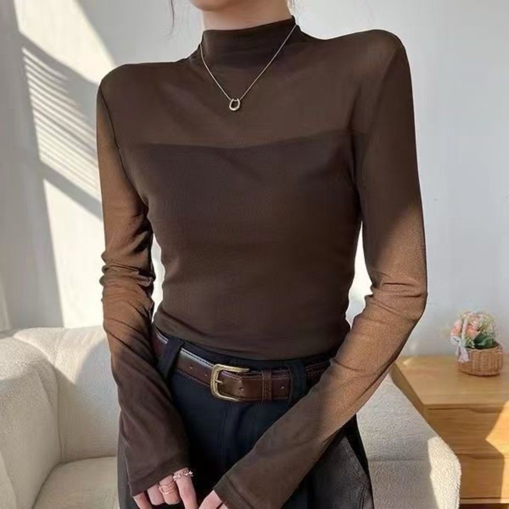 Elegant Brown Sheer Women's Top